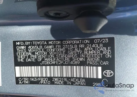 2023 Toyota Corolla Hybrid Le from USA, damaged, VIN JTDBCMFE2PJ014089